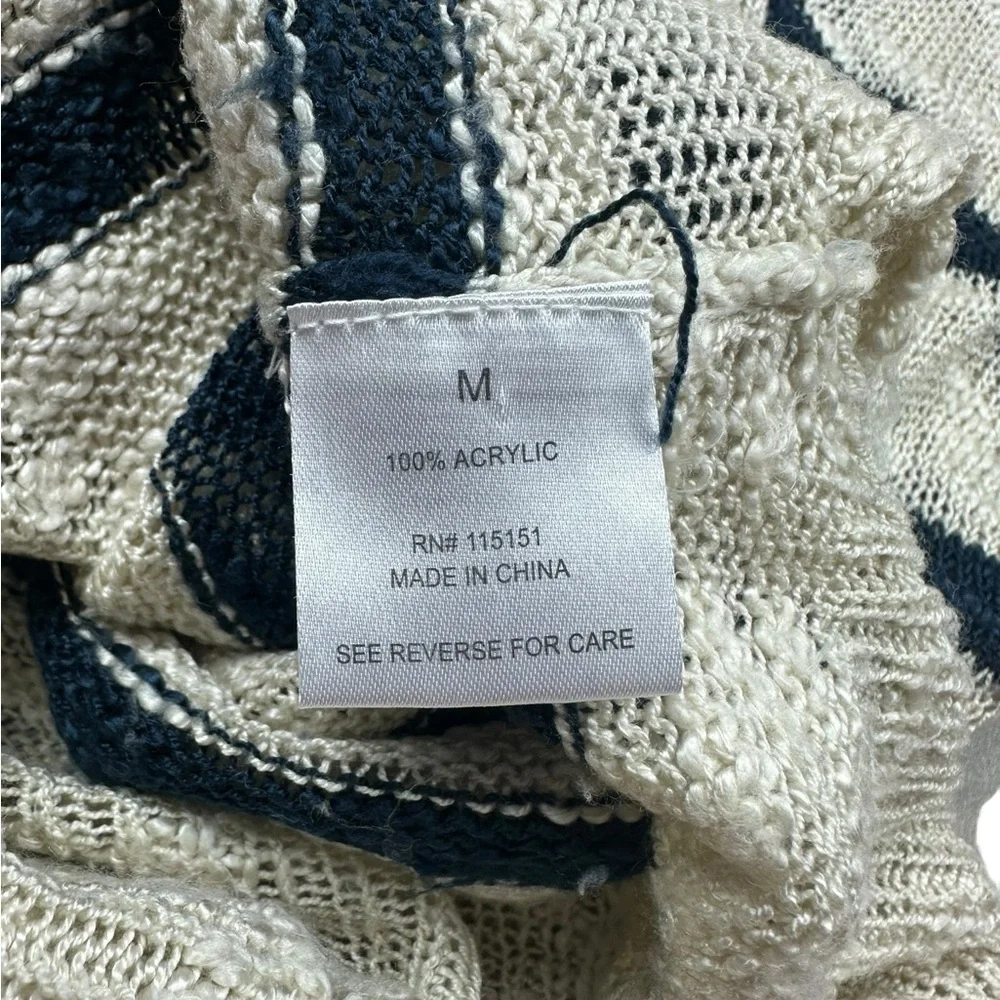 ROMEO & JULIET COUTURE: White & Navy Blue Striped Short Sleeve Sweater -Size Med